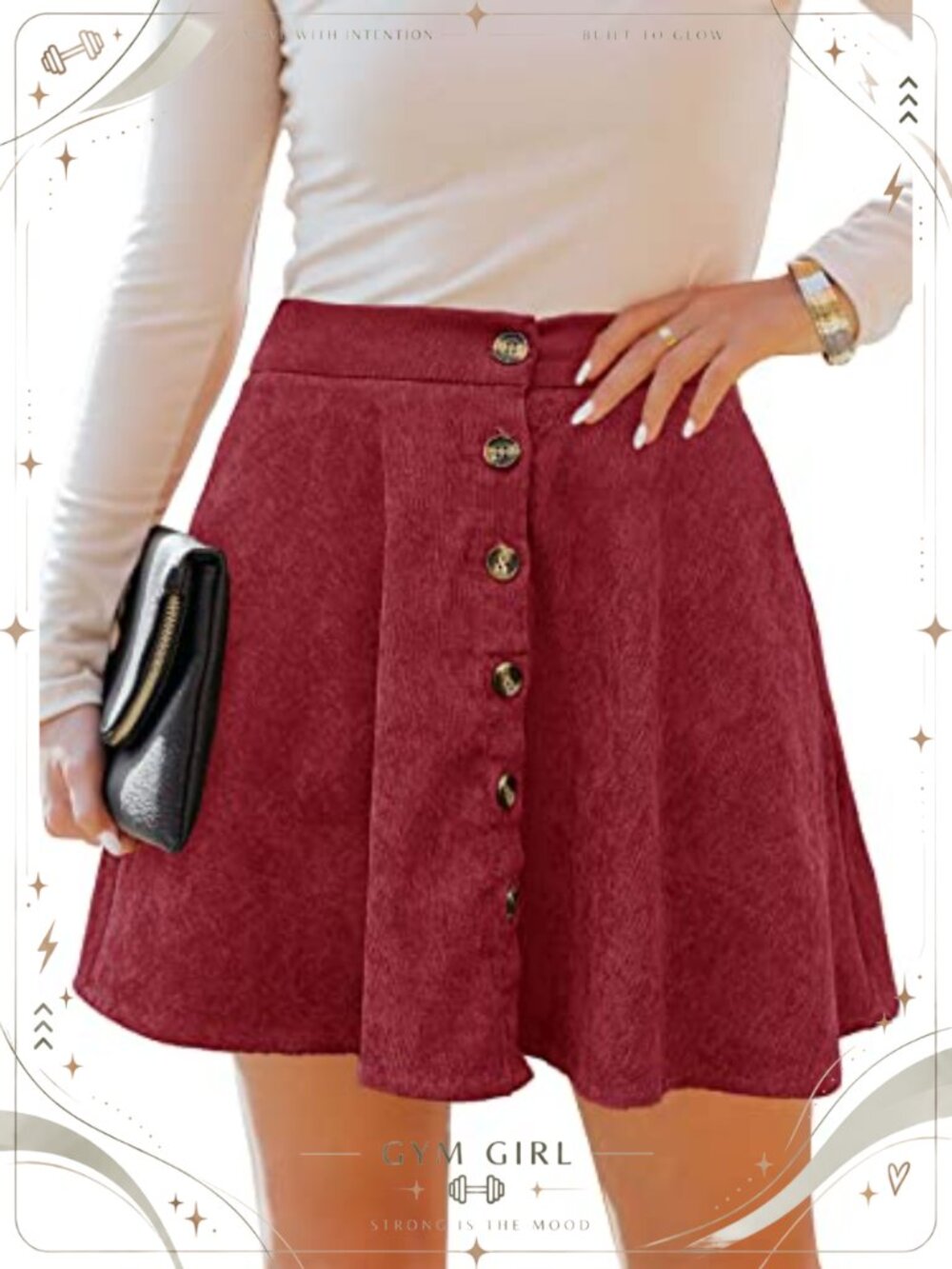 Women's Corduroy Skater Skirt Button Front Elastic Waist A-Line Mini with